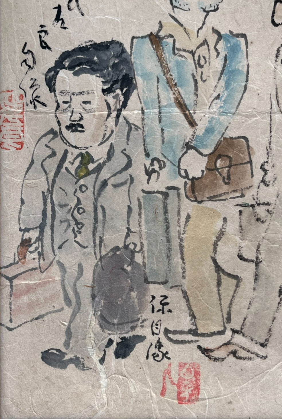 Japanese (4) Famous Artists Portraits / Ink, Watercolor on Paper. Signed. 1940’s