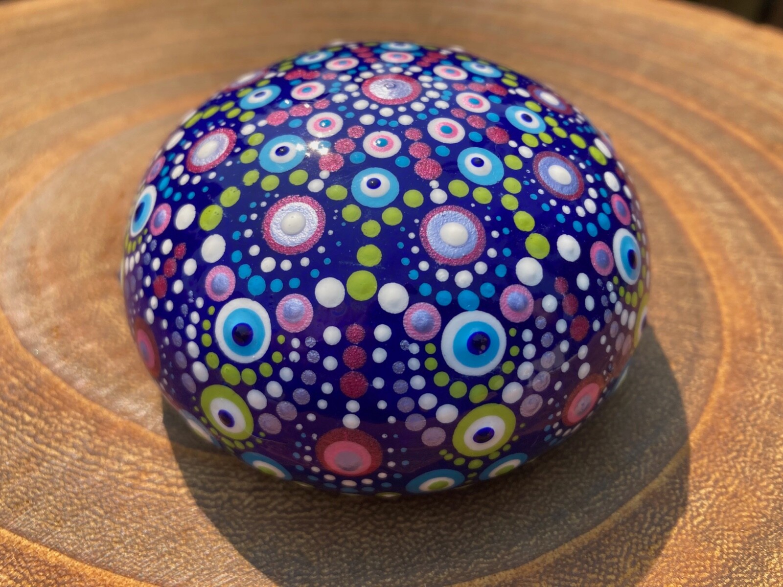Mandala Dot Painted Rock Stone Dome – Blue, Pink, Purple, Green, White