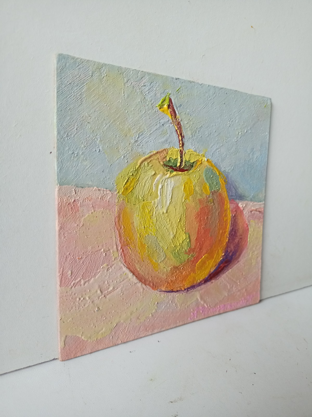 Apple Impasto Painting Original Art Impression Oil Painting 6 x 6 in