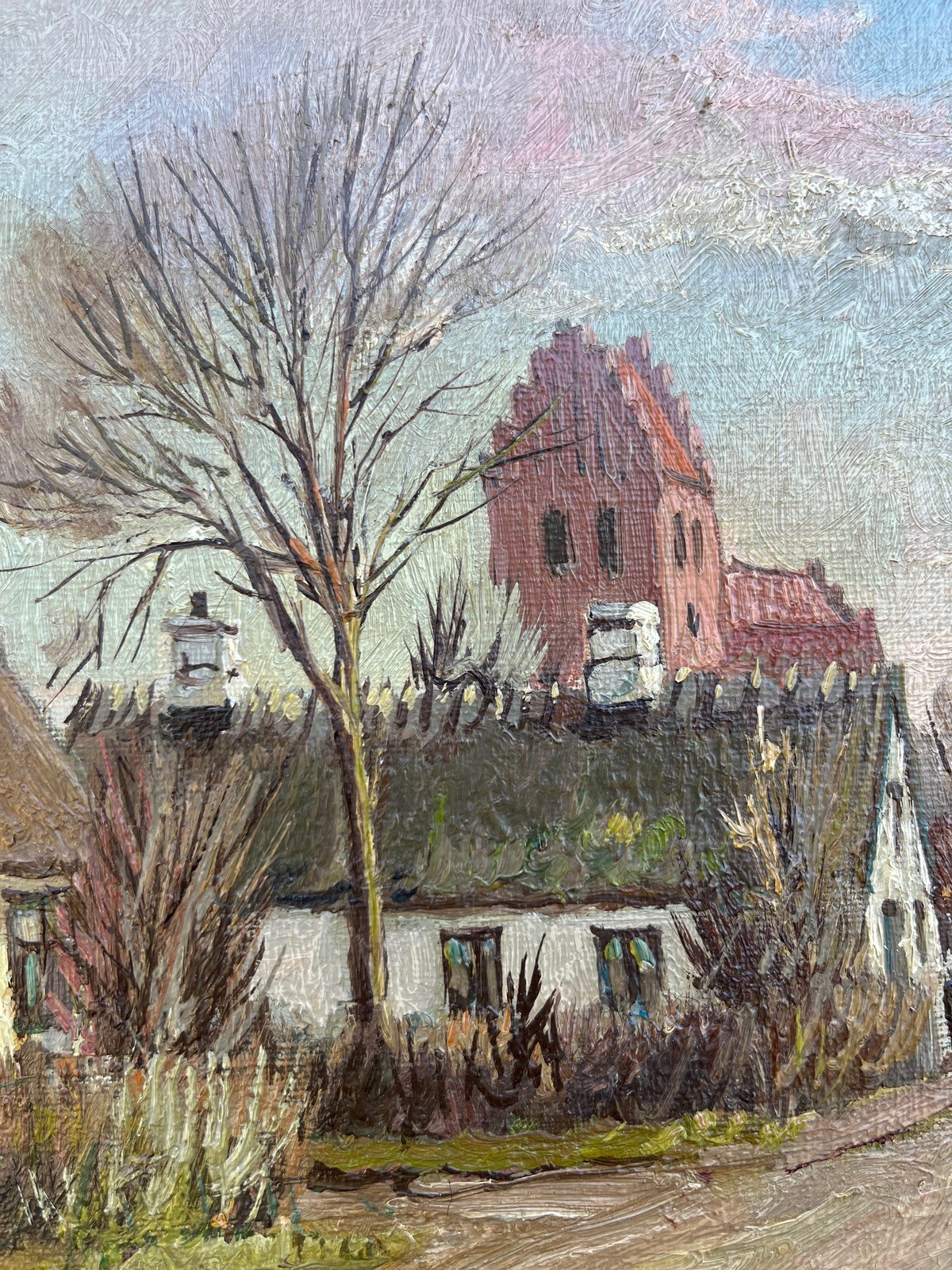 Impressionist Idyllic Village Landscape in Denmark Oil Painting 44.5x34cm
