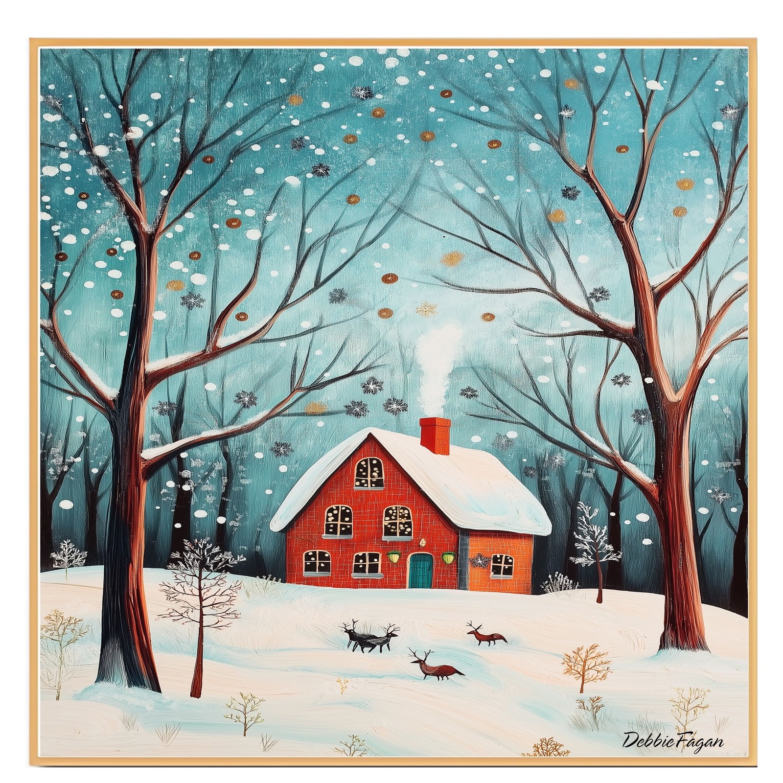 Christmas Red Brick House, Reindeer Flat Rolled, Framed or Wrapped Canvas