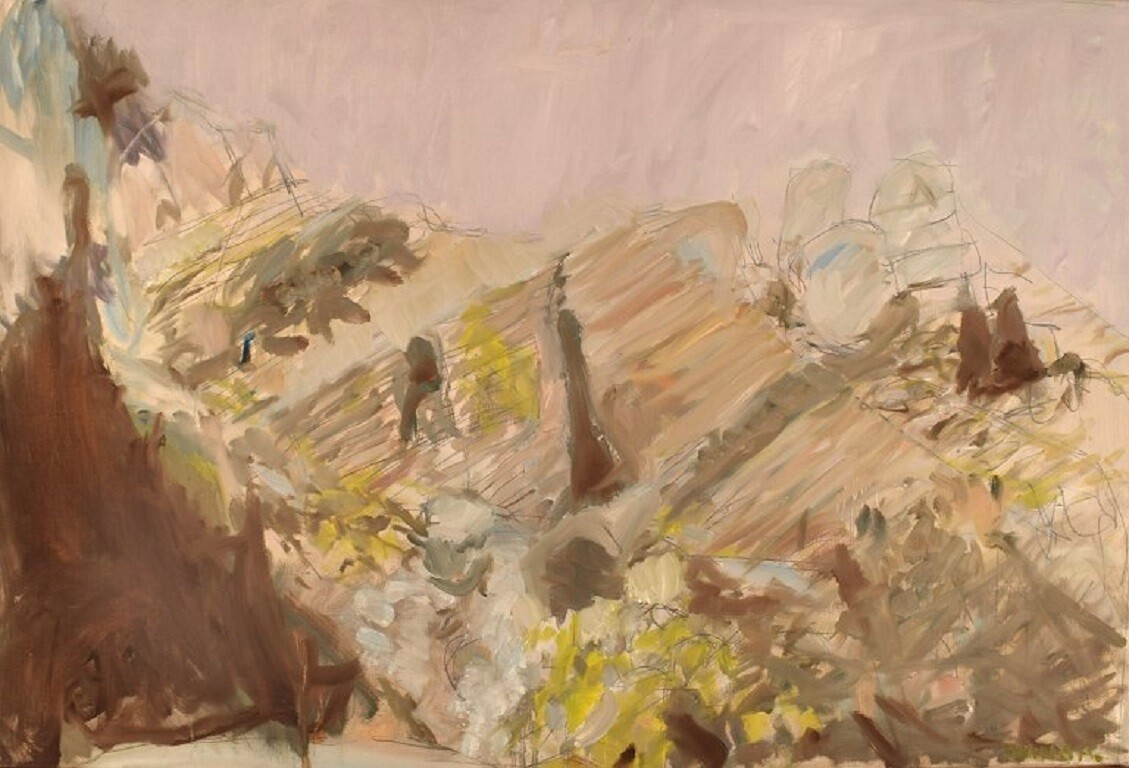 Swedish artist. Oil on canvas. Modernist landscape. 1980’s.