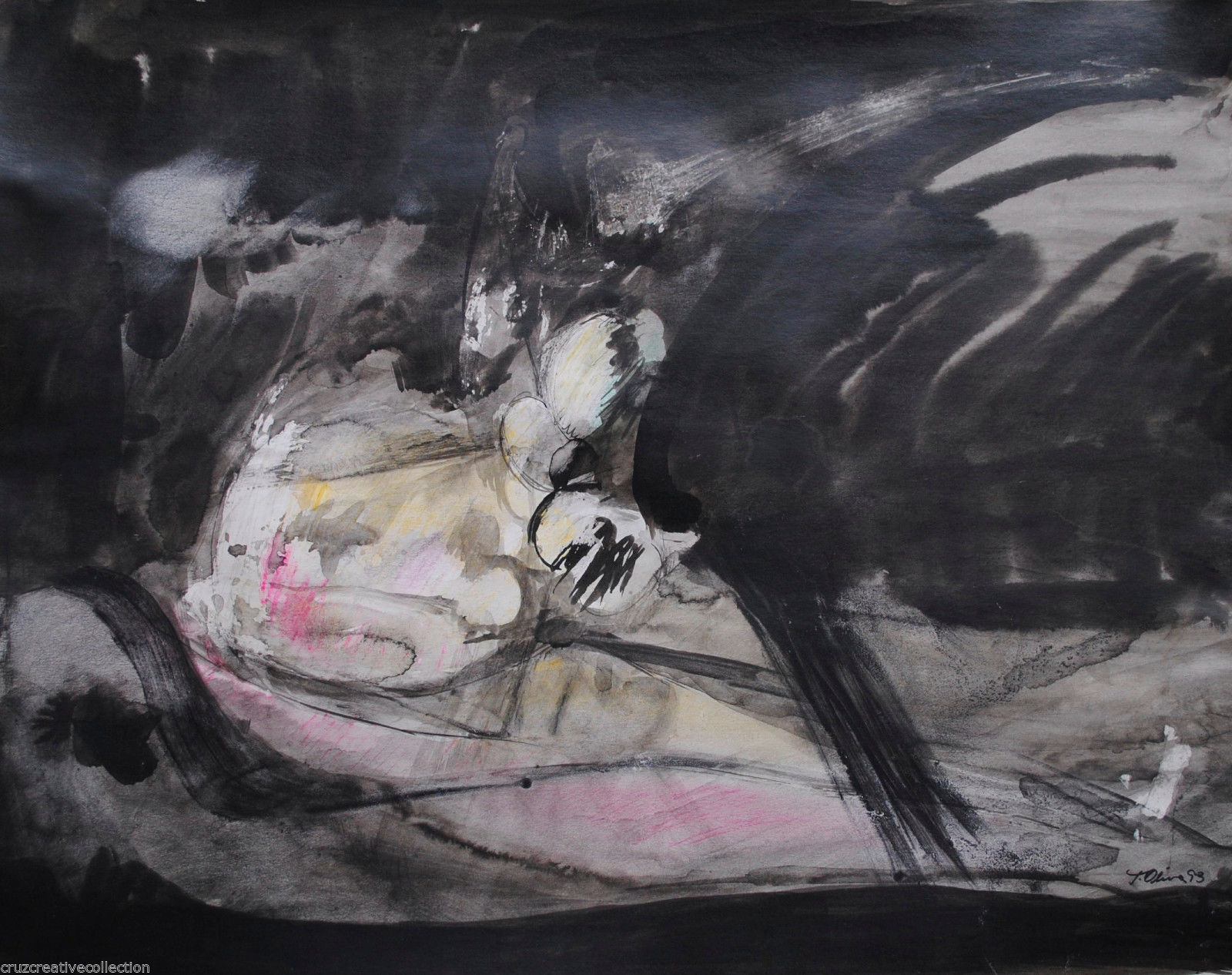 Original Untitled Abstract by Tomás Oliva Sr. Cuban Artist Signed and Dated –P14