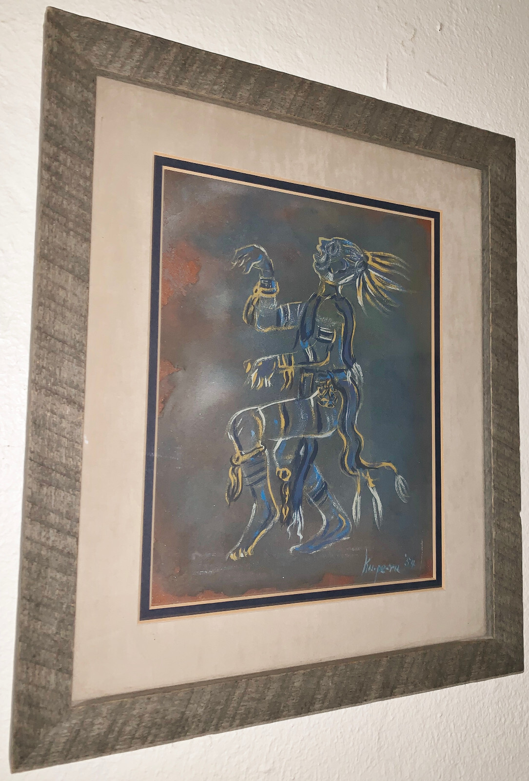 Vintage Original T. Suina Indian Dancer 1954 Painting Listed New Mexico Artist