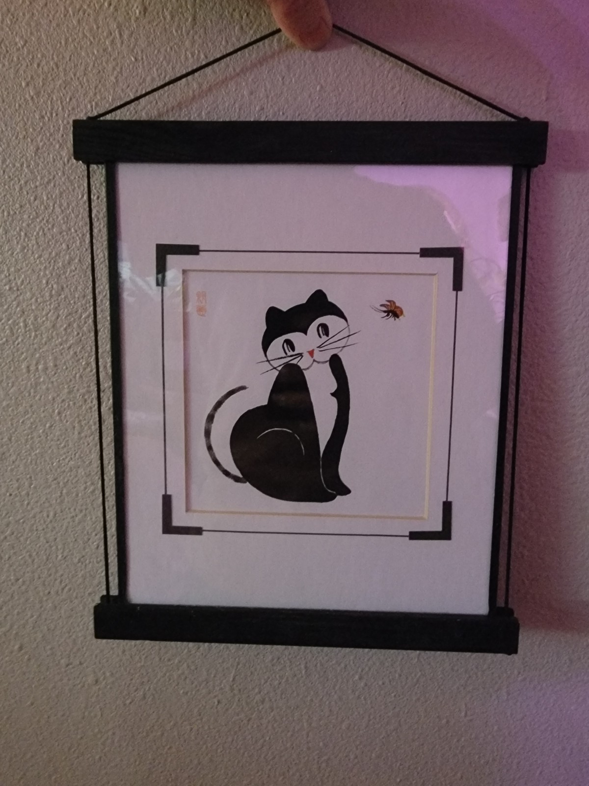 Black Cat Butterfly Original by Amity Art Interesting Frame Signed Maria