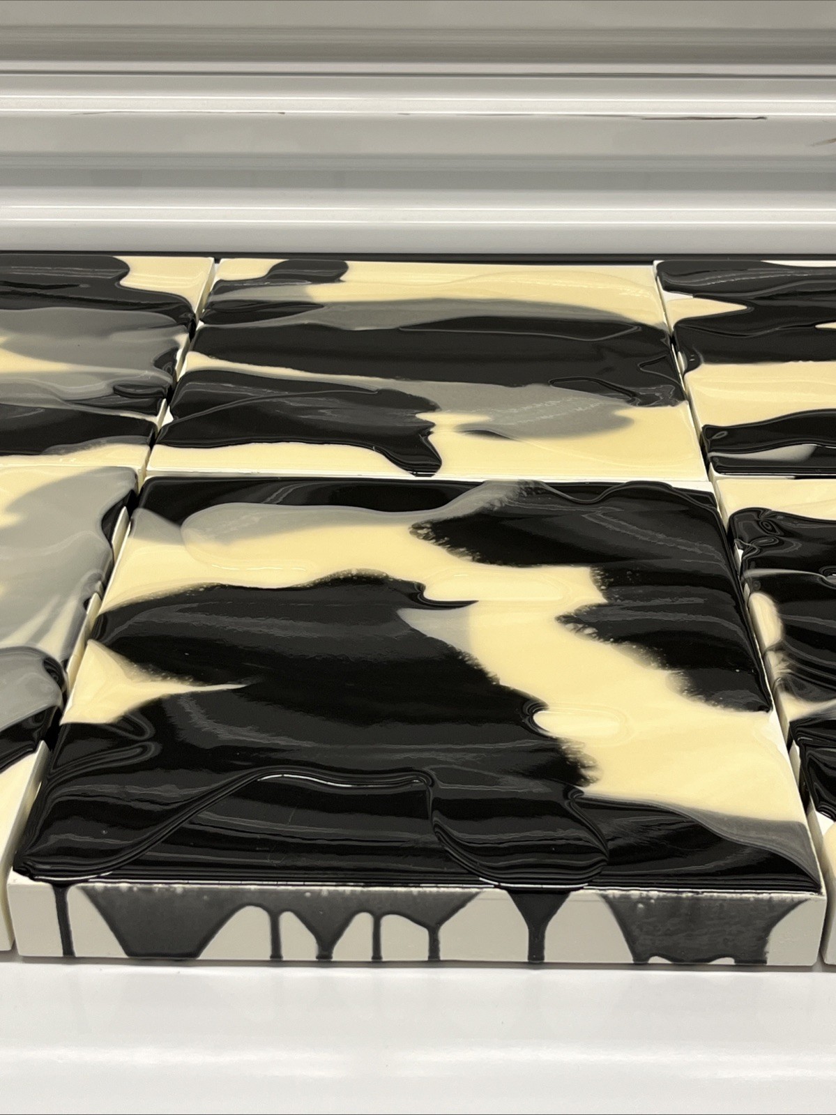 Andy Blank Abstract Paintings Black/Gray/Ivory – Set Of 8 (each 12”x12”x1.5”)