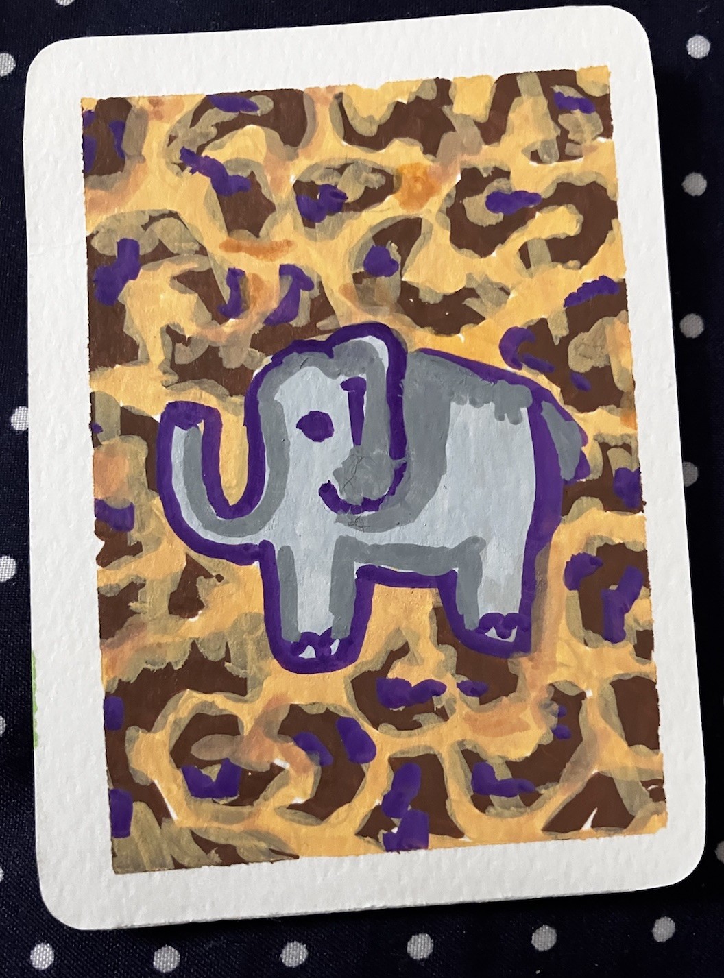 Elephant on Cheetah Print Original ACEO Painting Acrylic Pen Signed by MRB