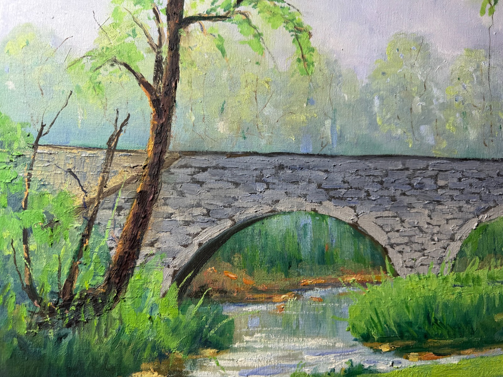 Richard D. Schultz (1915 – 2007) «Stone Bridge, Inwood West VA» Oil Painting