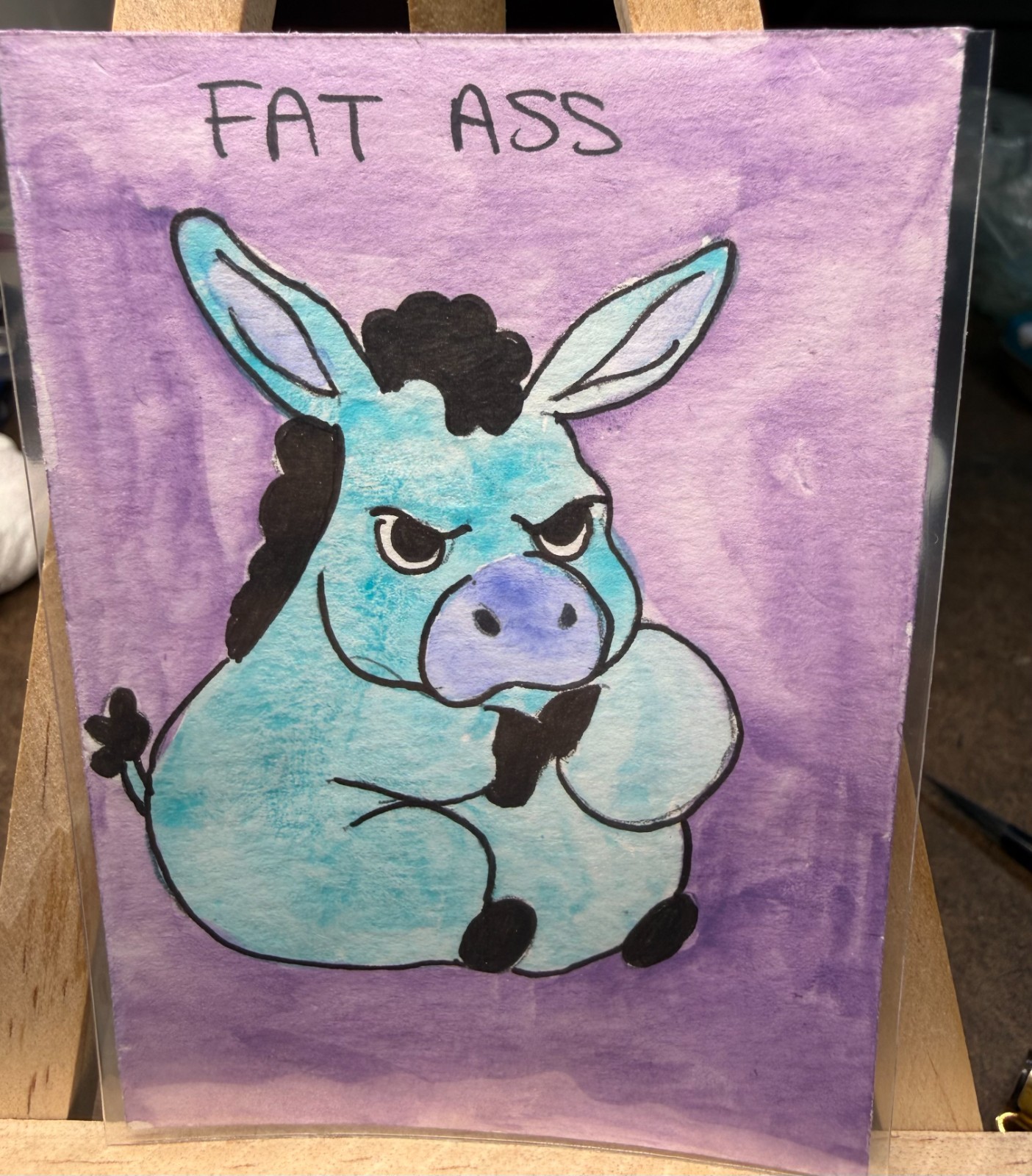 ACEO Handmade Original OOAK Signed (Not a Print) Fat Donkey Art