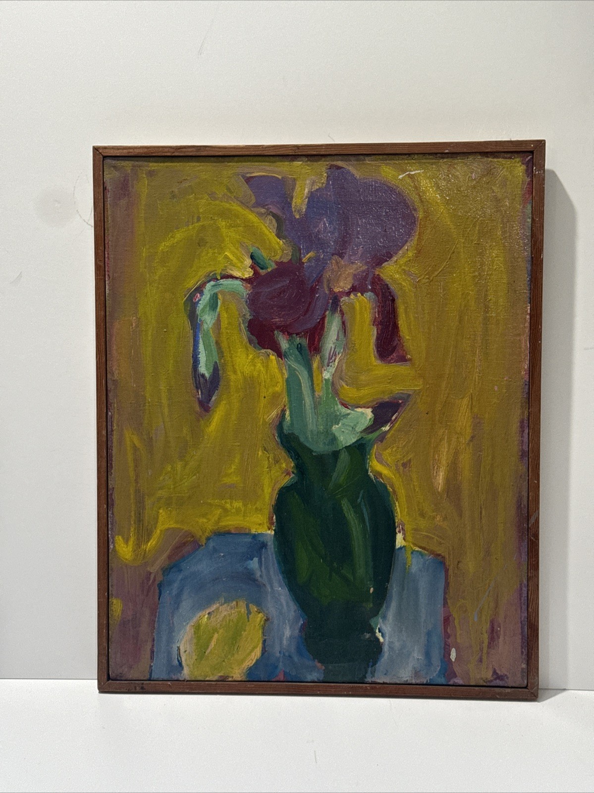 ANTIQUE MODERNIST PAINTING MID CENTURY STILL LIFE FLORAL LEMON MYSTERY VINTAGE