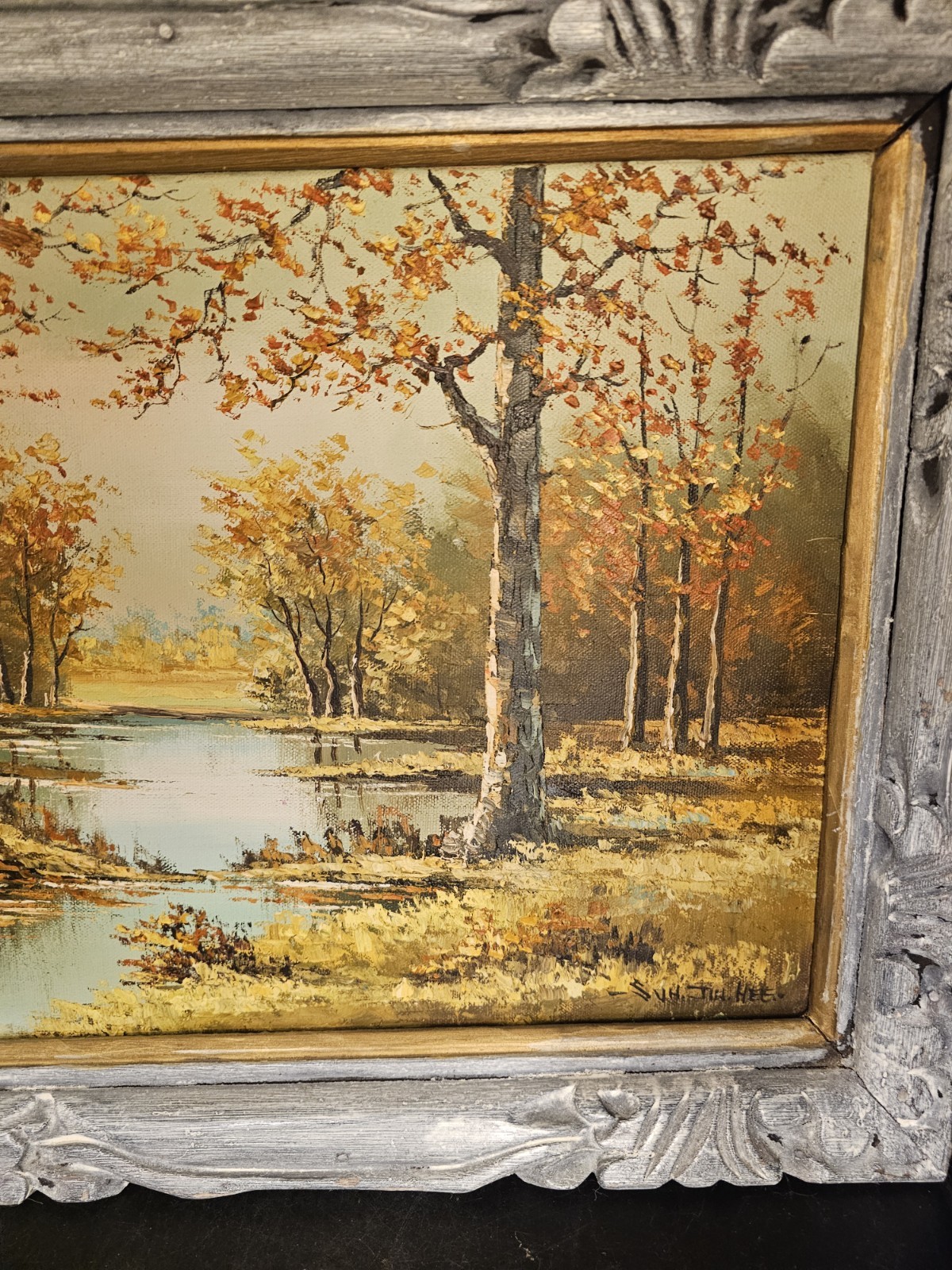 Original oil painting, Fall landscape Scene, Signed, Suh Jin Hee