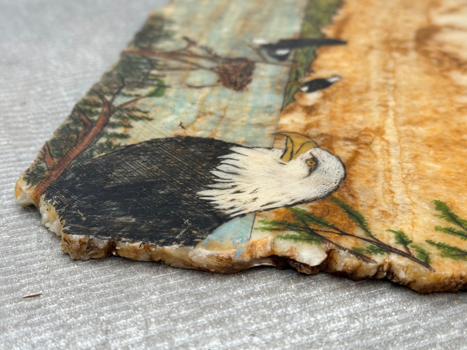 TOM TRUDEAU AMERICAN BALD EAGLE PAINTING ON CRYSTAL SLATE STONE CRAIG, ALASKA
