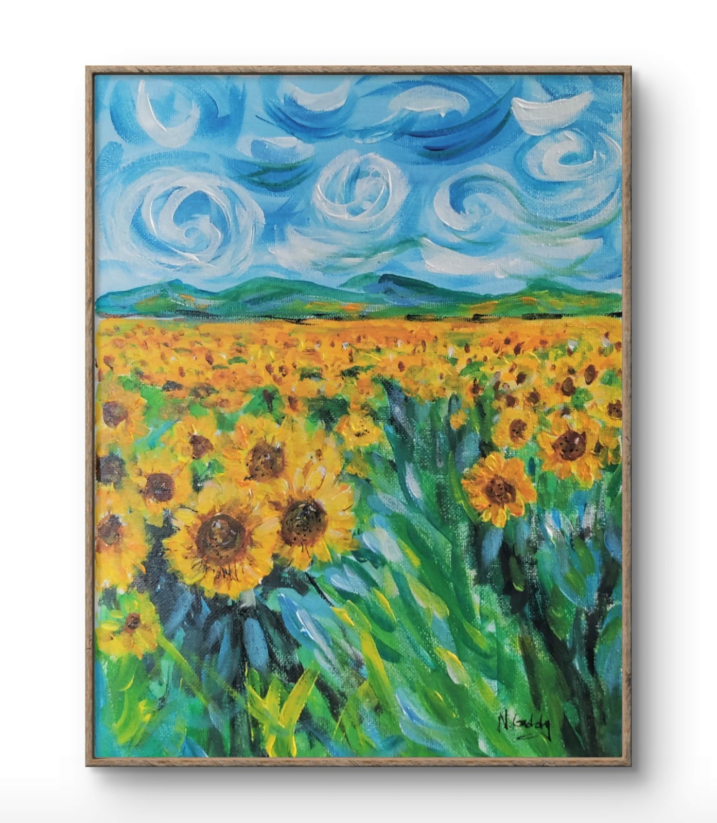 Original Expressionism 9 x 12 Sunflower Fields Forever Canvas Wall Painting