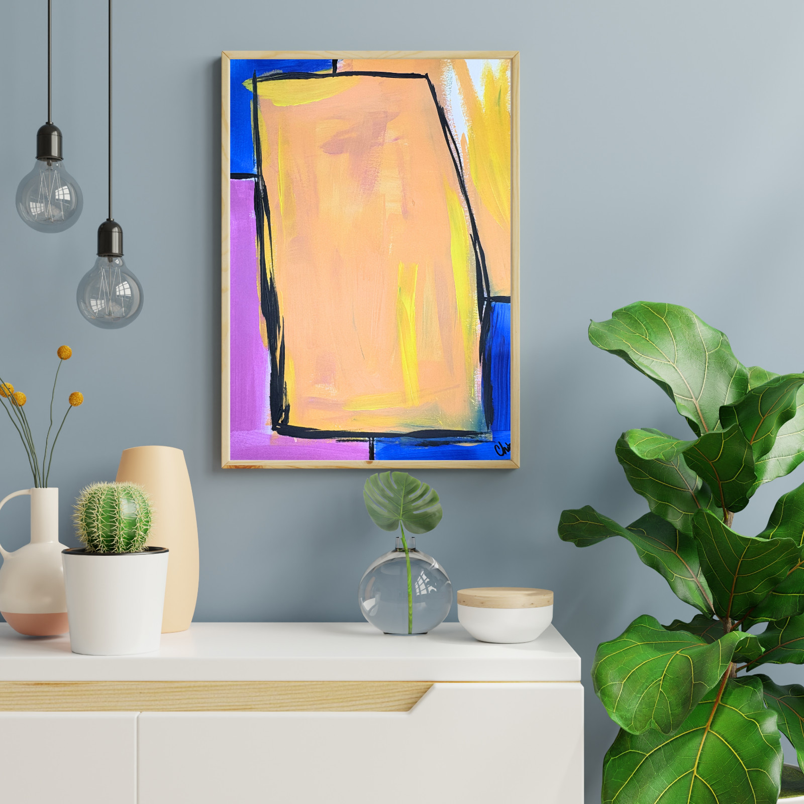 Mid-Century Modern Abstraction 14×11 Multi-Color Original Hand Painted Paper #1