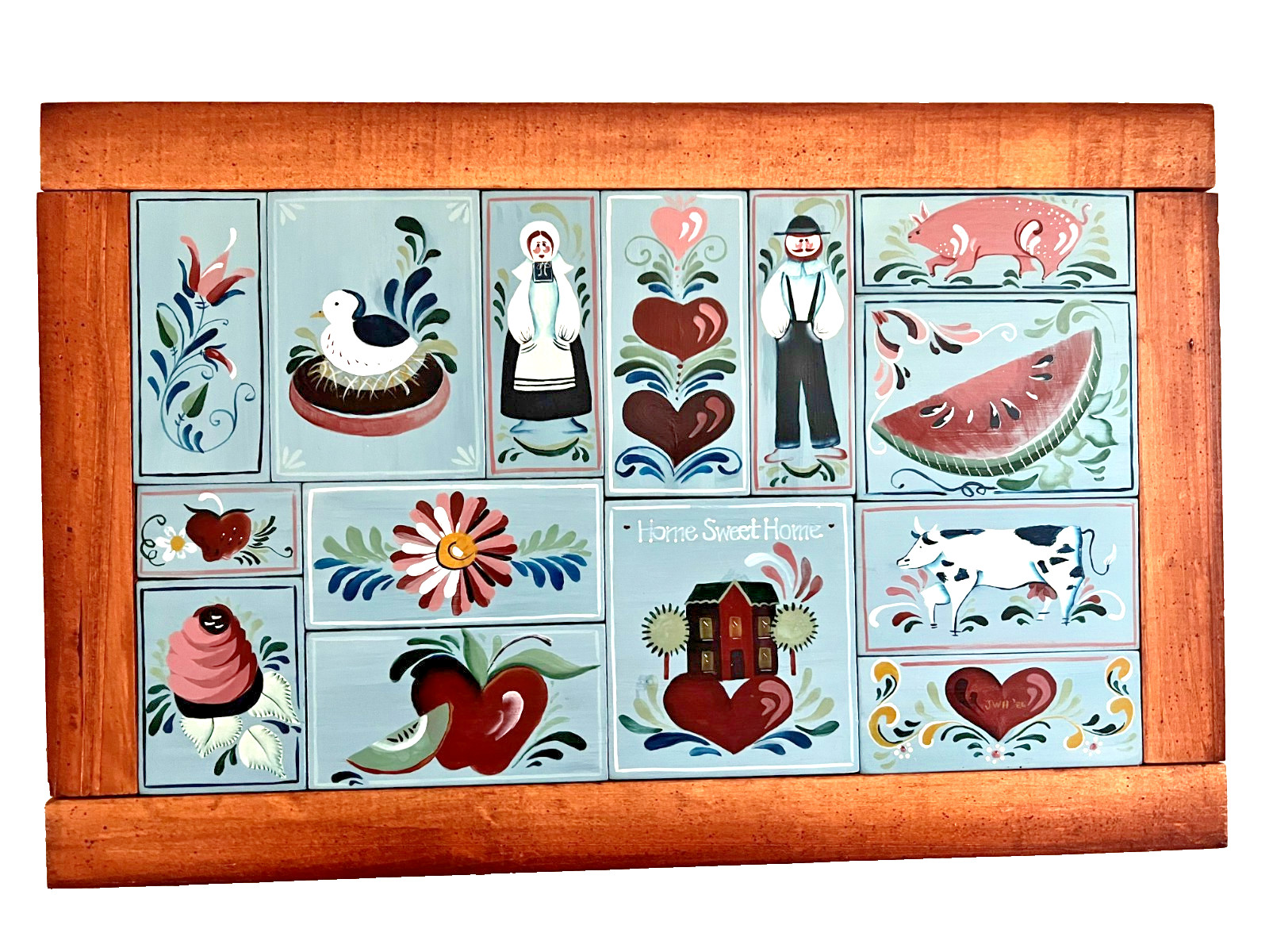 Vtg ’86 Hand Painted Folk Art Wood Cottagecore Country Farmhouse Wall Decor Wood