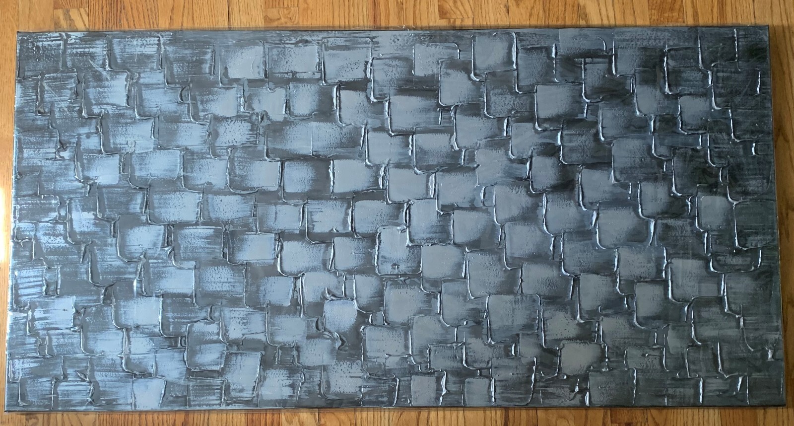 Textured Abstract Squares Canvas Wall Art Hand Painted Modern Oil Painting 48×24