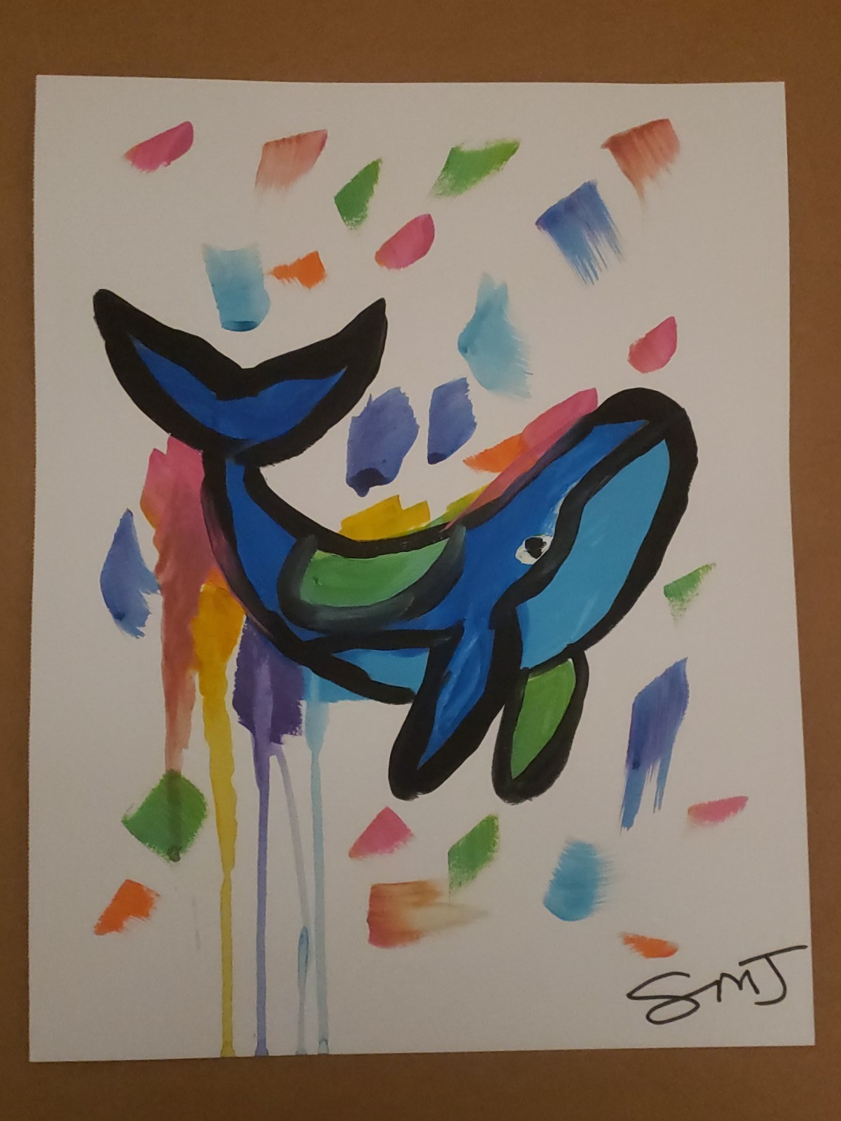 JULIEN Original 11X14 Unique HAPPY WHALE Abstract Expressionism Wall Art PAPER