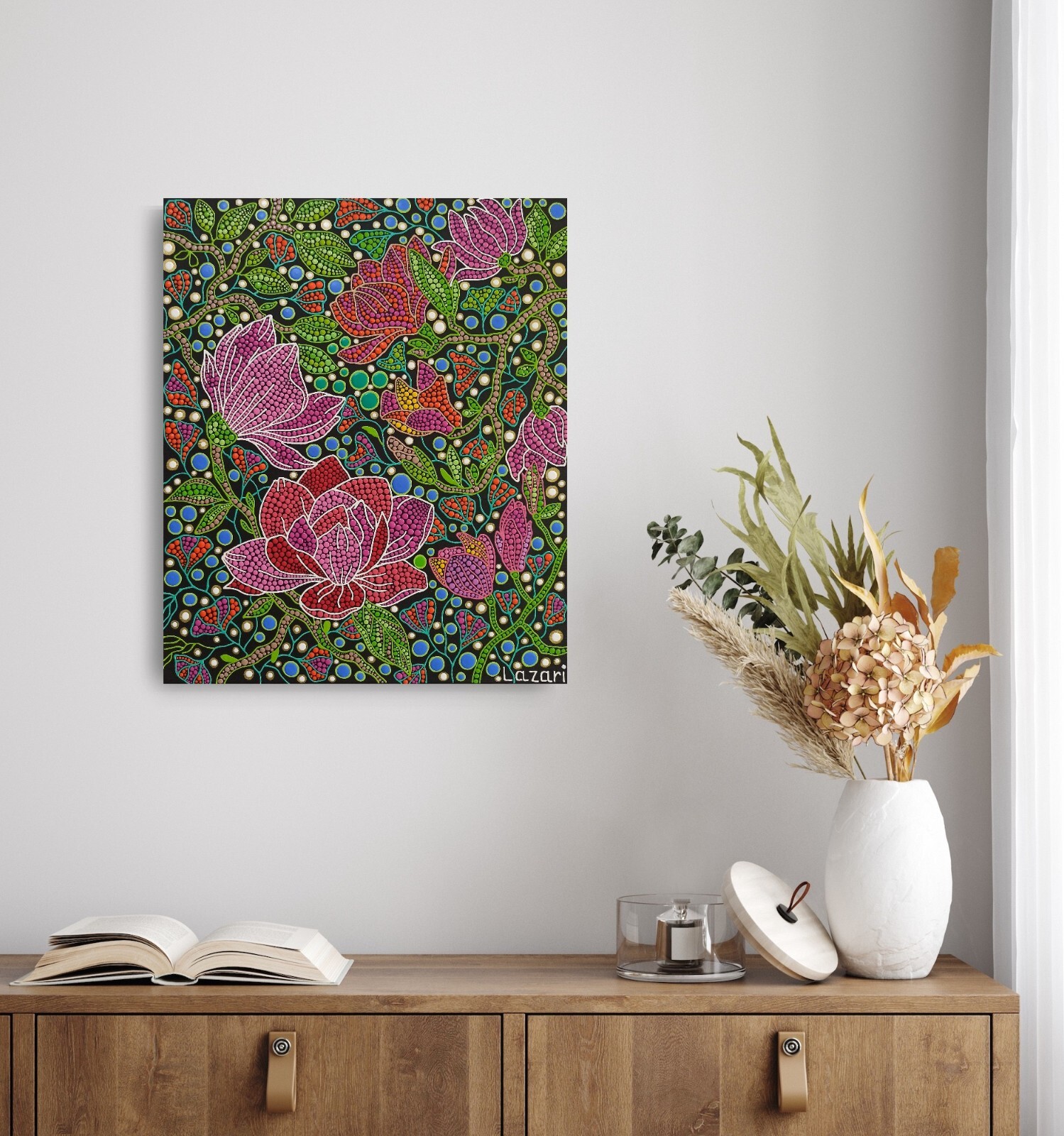 Magnolia Flowers Original Painting Floral Canvas Art Pink Magnolia Botanical Art