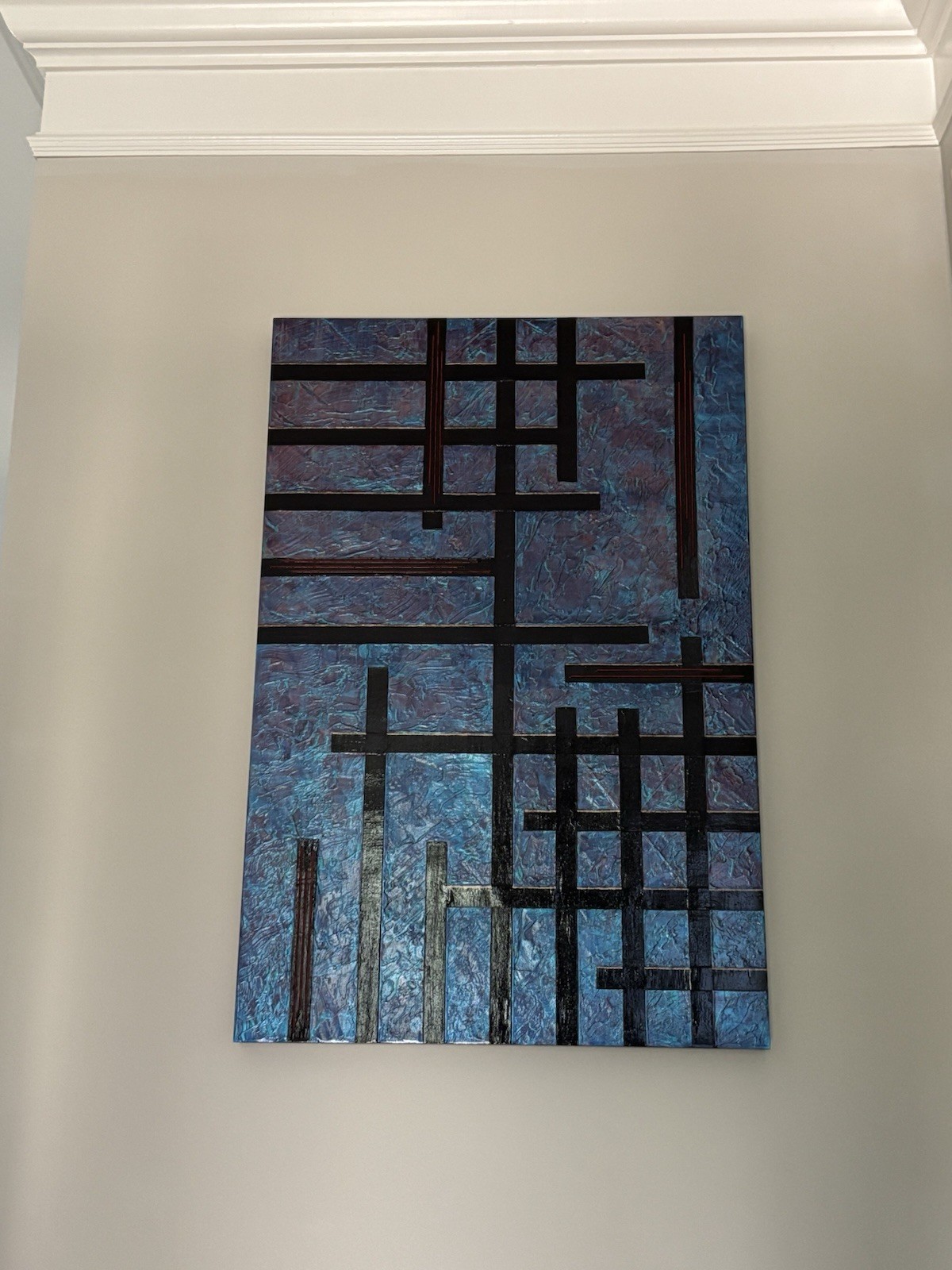 Modern Art Geometric Abstract Painting On Panel – Mixed Media – 24 X 36 Heavy
