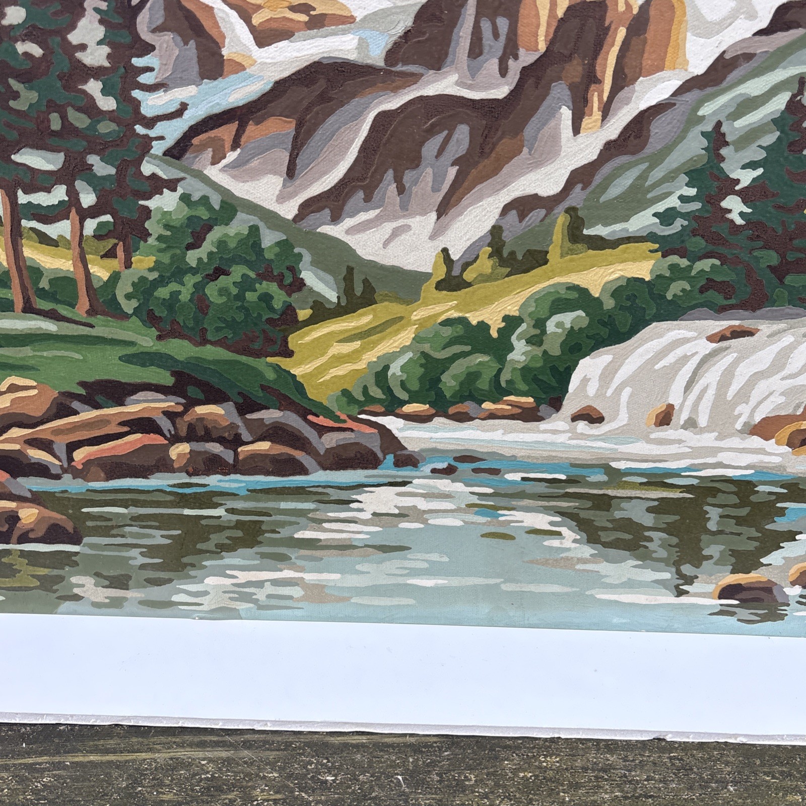 Vintage Set of Paint By Number Artwork Rocky Mountains River Waterfall 19.5 x 16