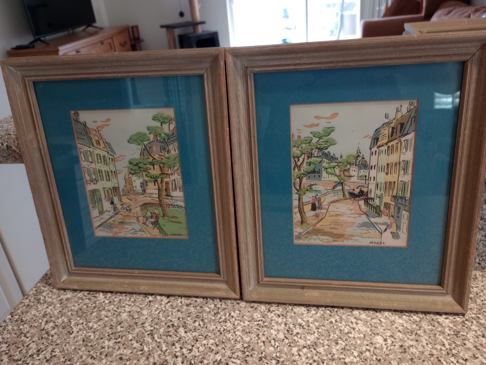 VTG MCM MOREL ORIGINAL ART SIGNED PAINTINGS PARIS FRENCH CITY STREET TOWN BRIDGE