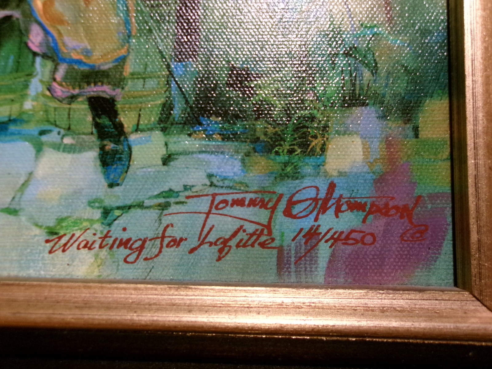 TOMMY G THOMPSON «WAITING FOR LAFITTE» 13/450~FRAMED OIL PAINTING W/ CERTIFICATE