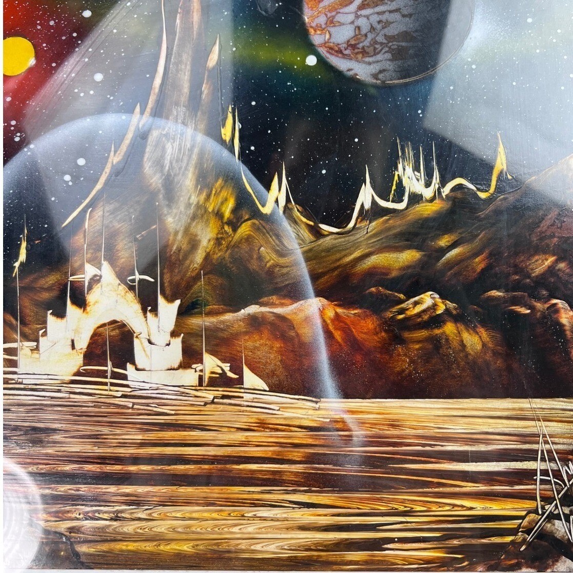 Y2K Vintage Framed Sci-Fi Outer Space Art Print Planets Stars Celestial Painting