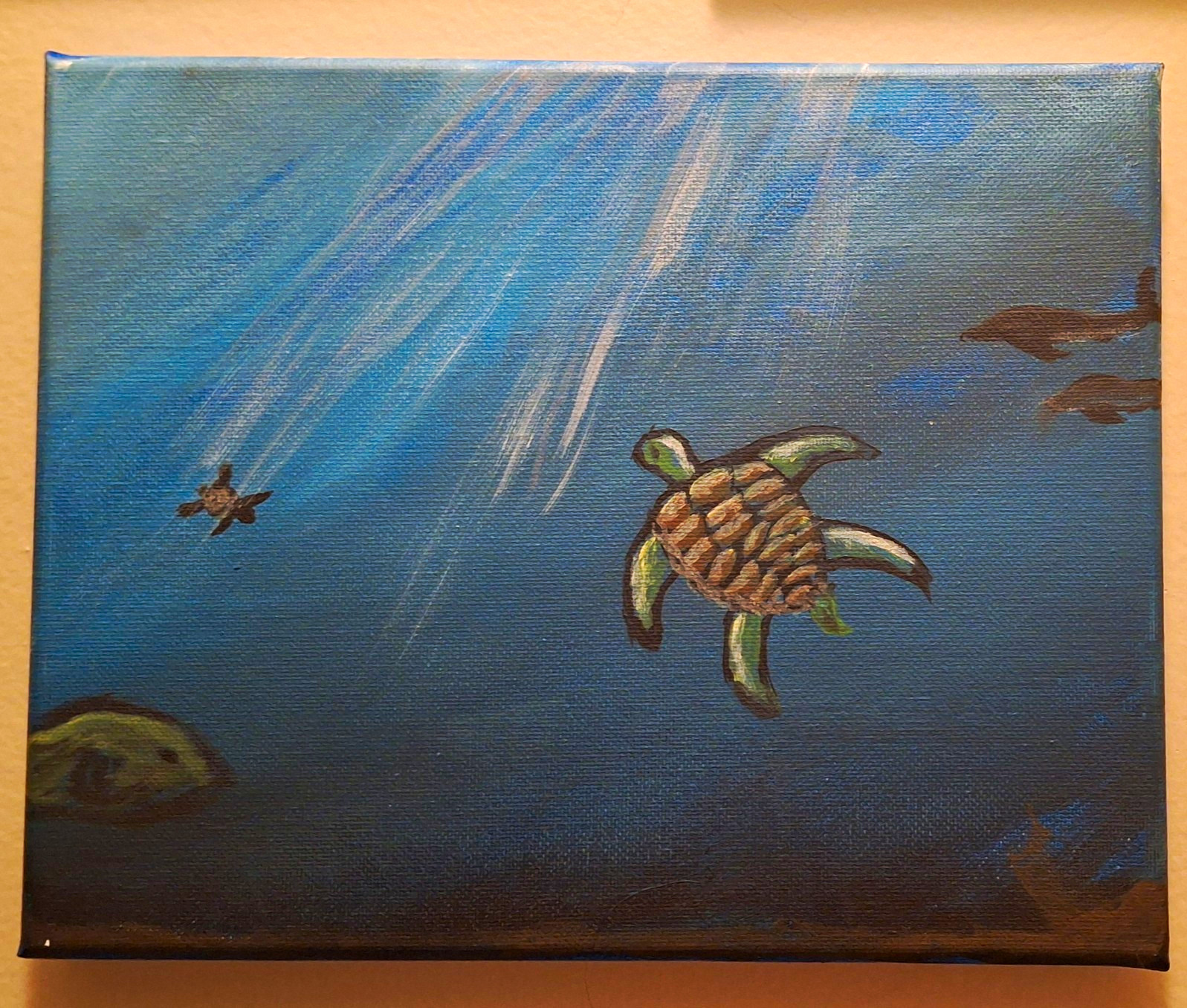 8 x 10 Sea Turtle Ocean Canvas Painting, Unframed