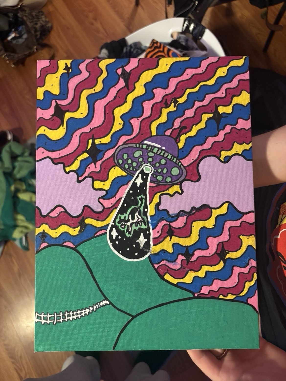 Abstract Psychedelic UFO Alien Painting small