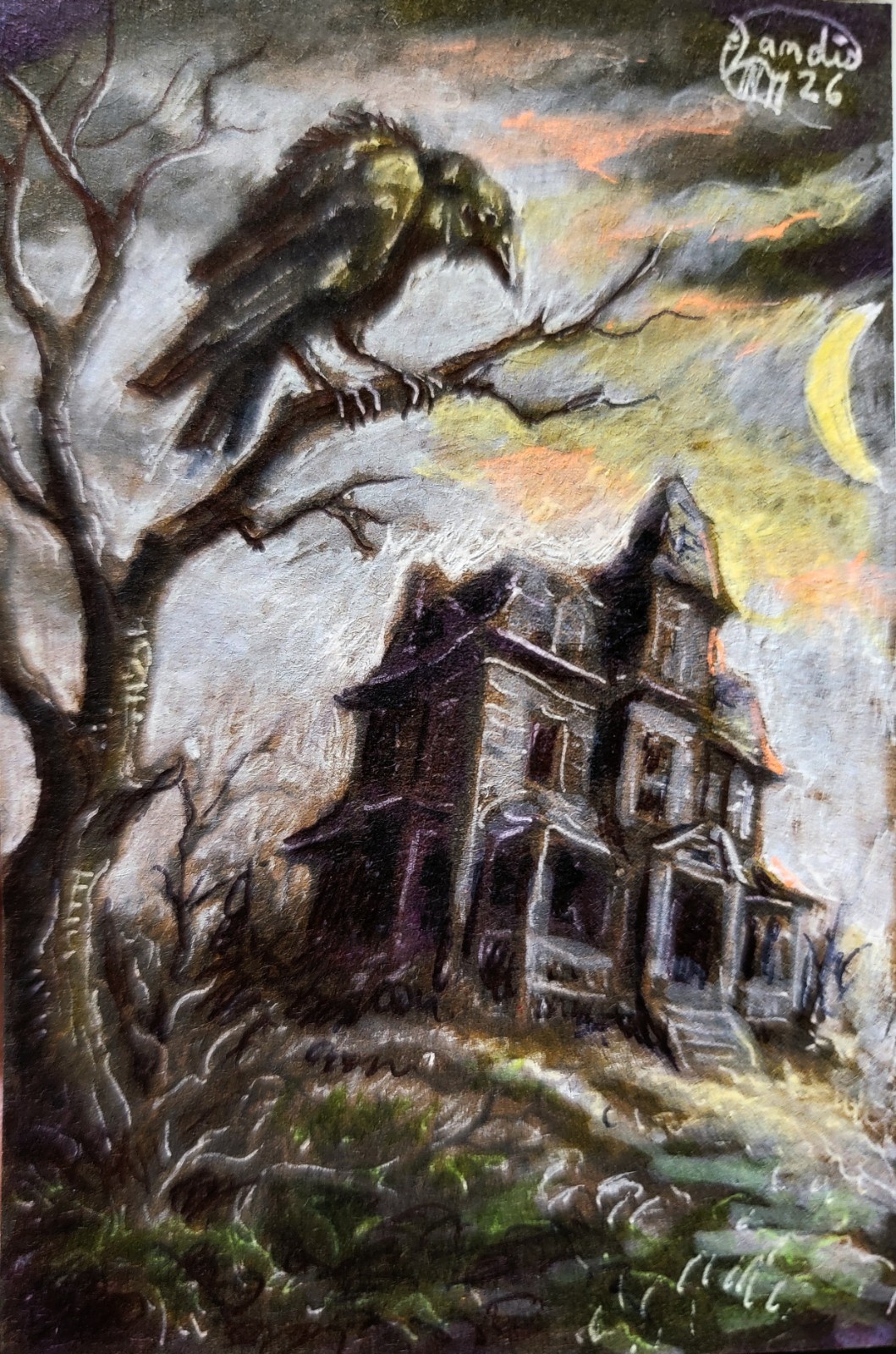 ACEO Jacob Landis Kitty Tabby ORIGINAL Art Print # Of /25 «The Lone Crow»