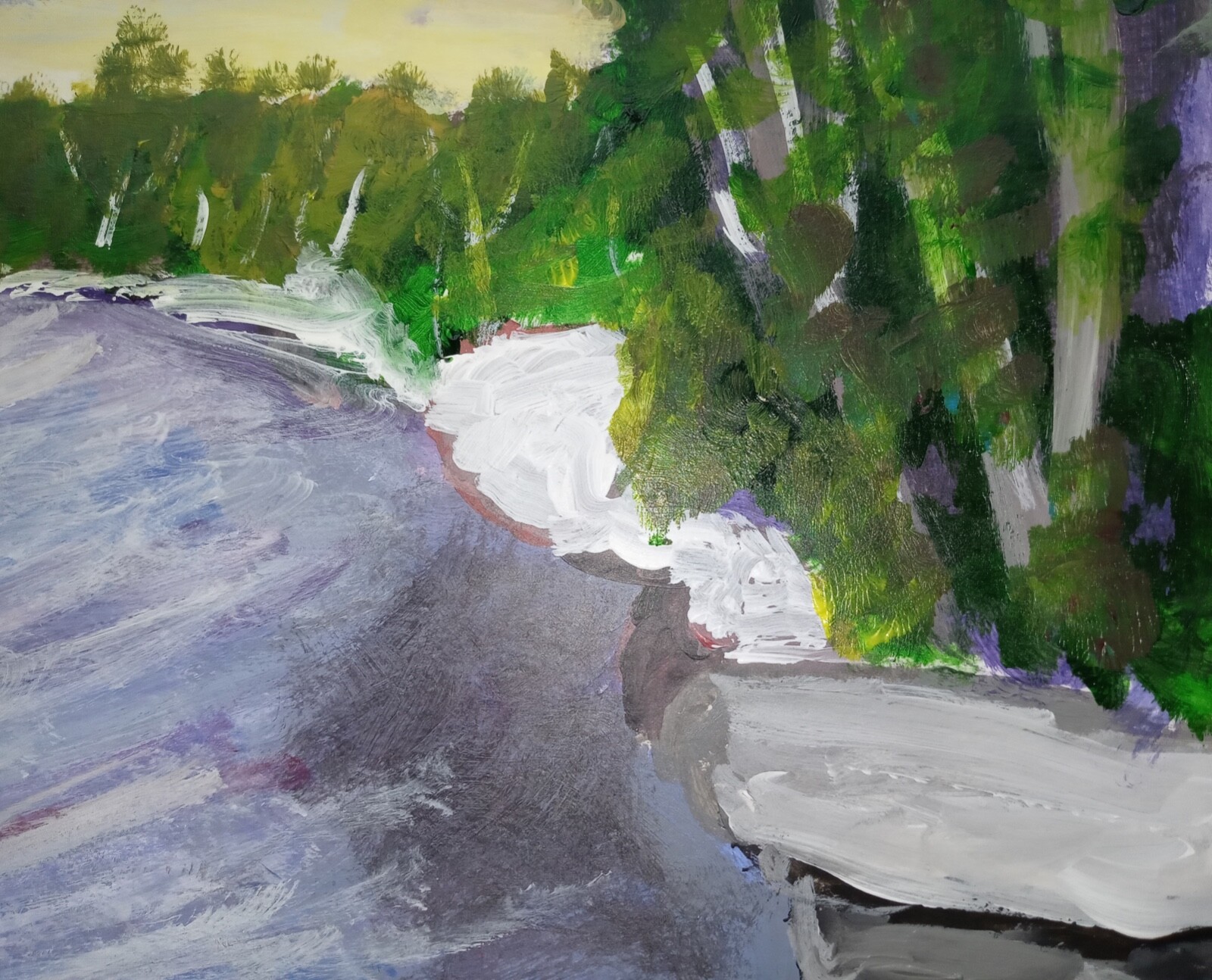 Impressionism Lakeside Forest 11×14 Handmade Signed Colorful Art Painting