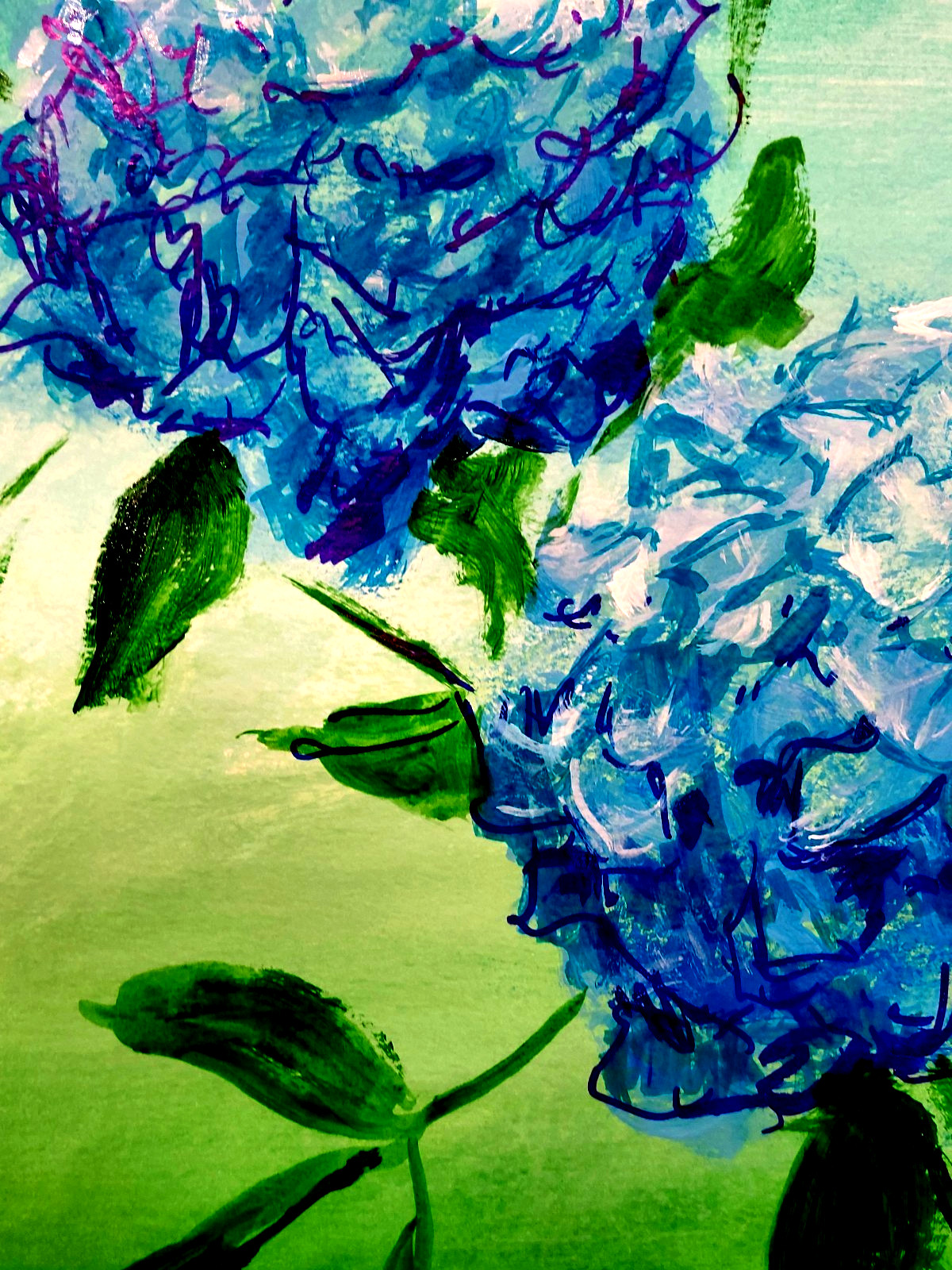 LOVELESS – «BLUE HYDRANGEAS» 11 X 15 acrylic on gallery paper