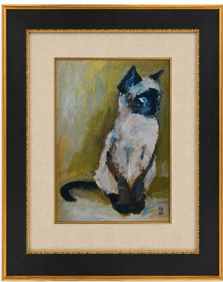 NEW! Original Oil Painting – «Blue-Eyed Siamese» original oil painting framed.