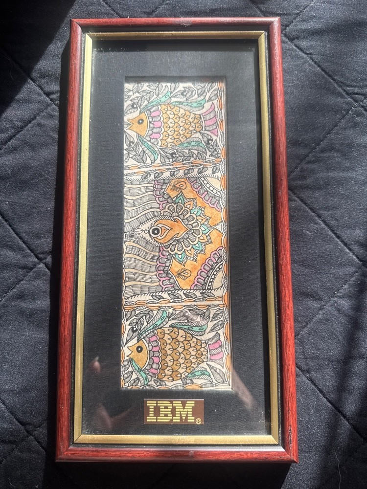 Vintage IBM Corporate Memorabilia Madhubani Fish Painting – Handmade Folk Art In