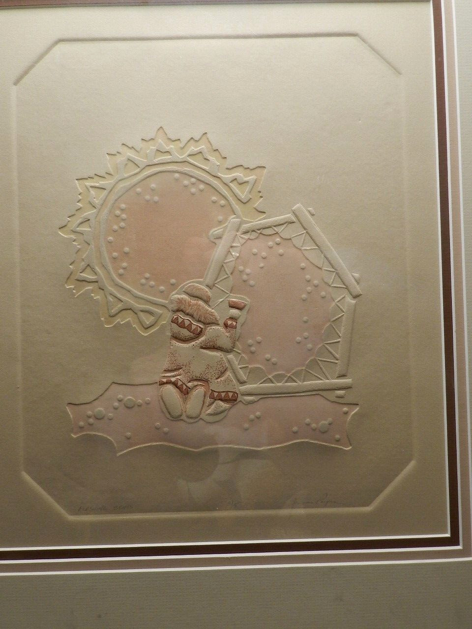 Vintage,ORIGINAL,FRAMED,EMBOSSED ART,»FLESHING SKINS»ESKIMO, 3/5,SIGNED,