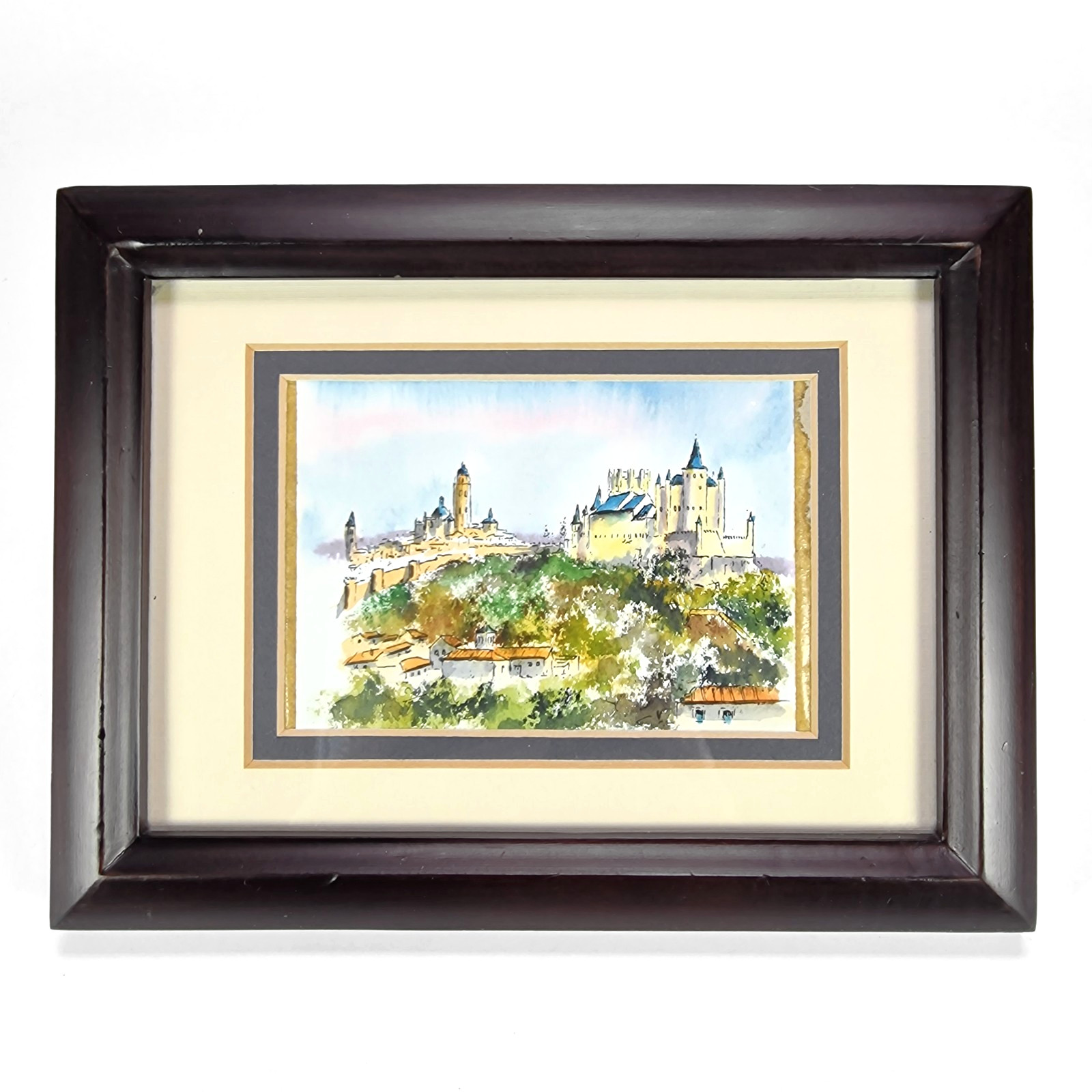 Small Watercolor Painting Alcazar of Segovia and Cathedral Spain Landscape