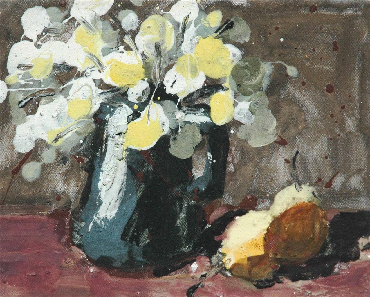 Illegibly Signed Impressionistic Oil on Canvas Yellow & White Flowers Still Life