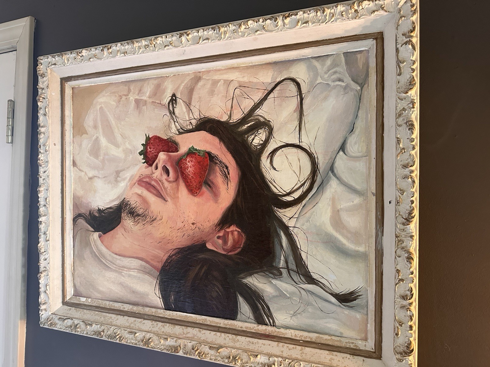 Original Oil Painting “Boy With Strawberry Eyes” In Ornate Frame 29 X 23 Signed