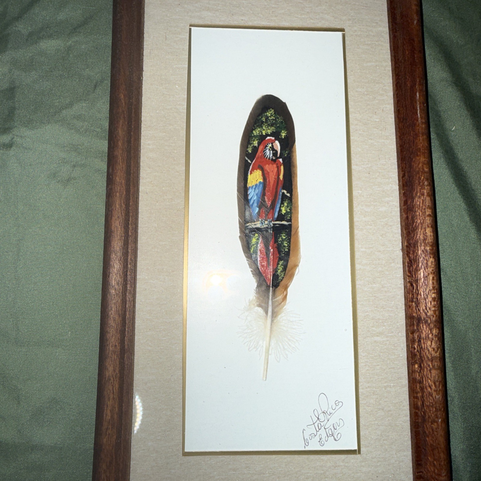 Set Of 2 Costa Rica Feater Bird Paintings Quetzal And Macaw Signed Edgar Framed