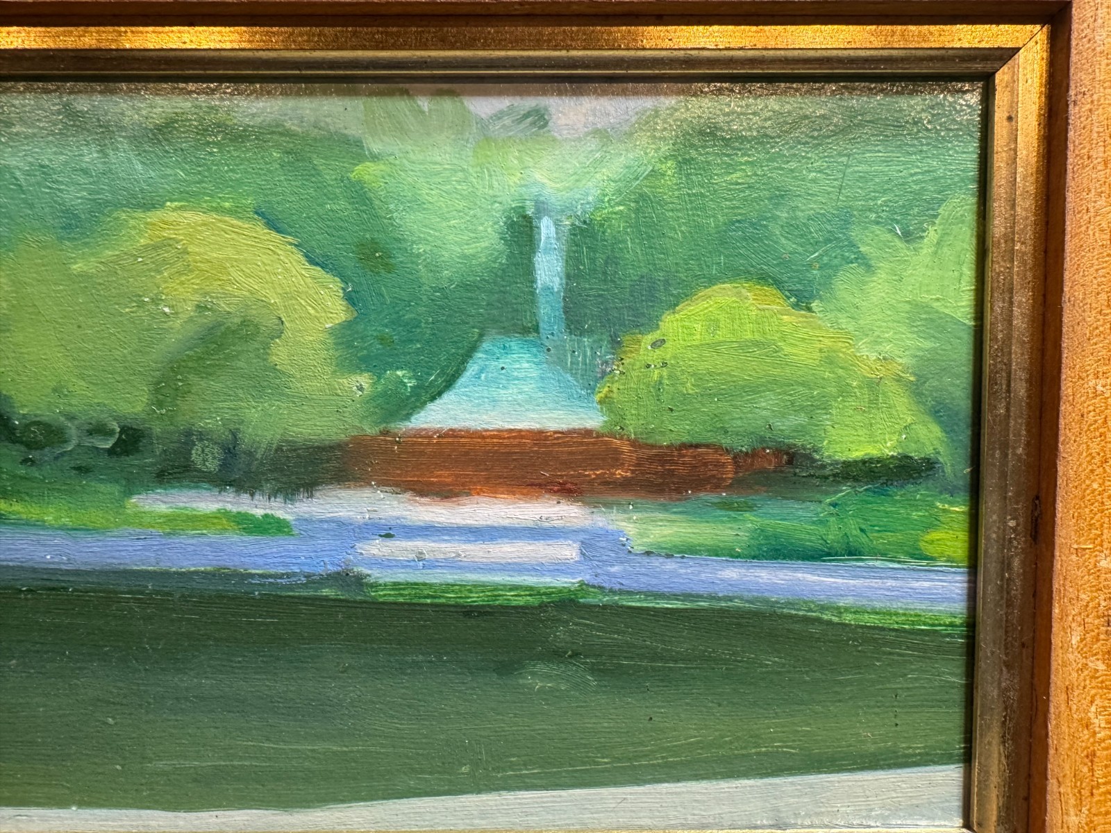 Mark Trezza Attrib NYC Oil Painting Fountain Garden Landscape Gold Frame 12×10