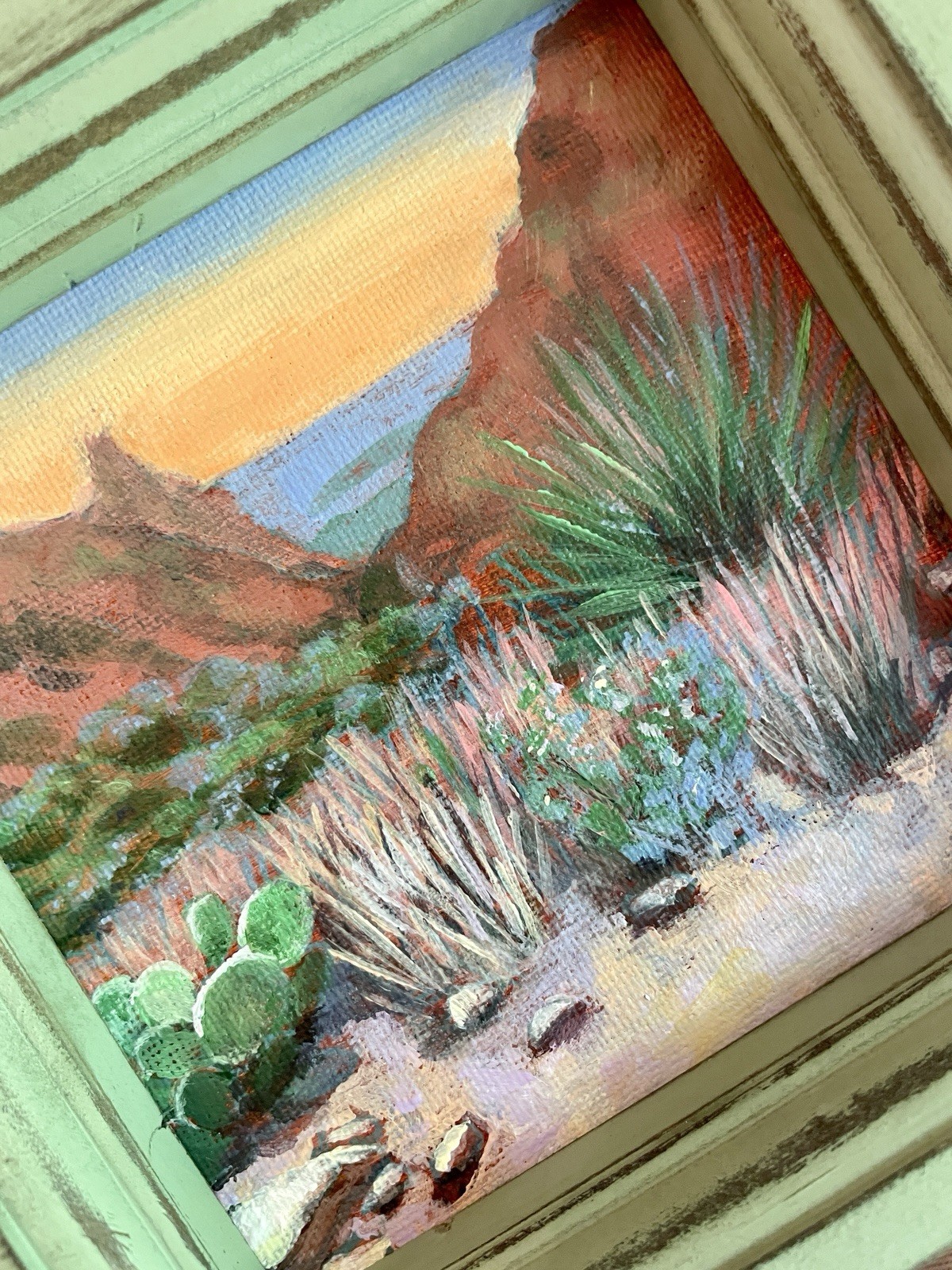 Big Bend Desert Sunset Original Acrylic Landscape Painting 5×5 Southwestern Art