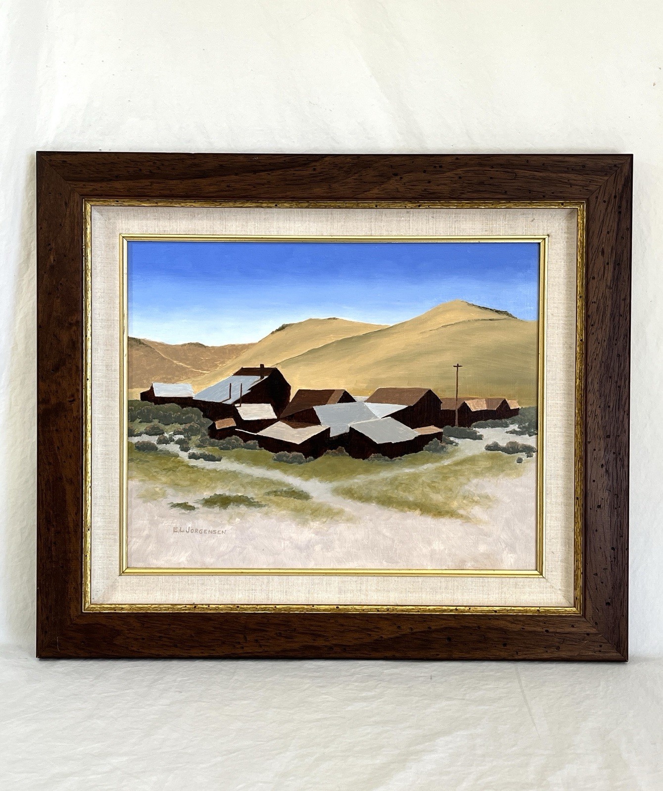 Vintage Framed Oil Painting of California Town Muted Landscape