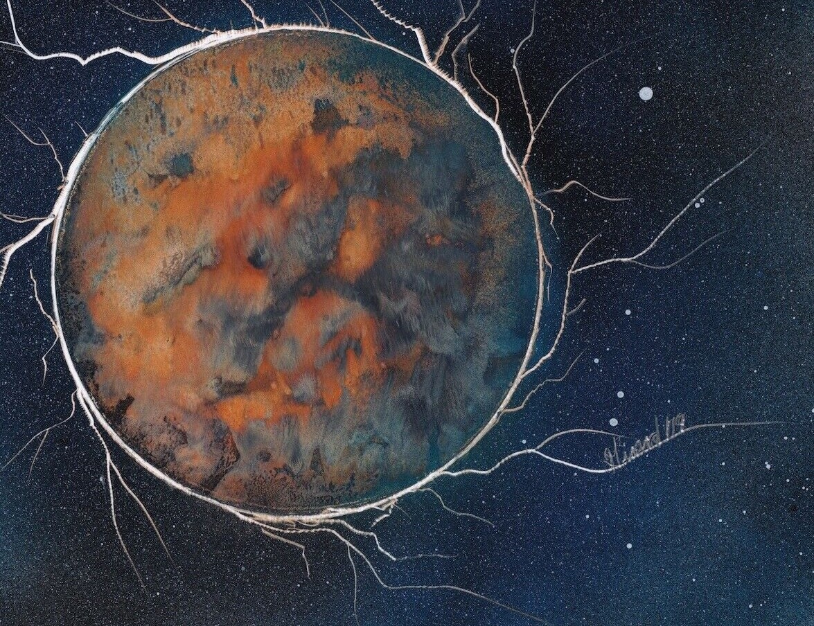 Original Space Art Super Planet from blue to orange signed by Jason Girard.