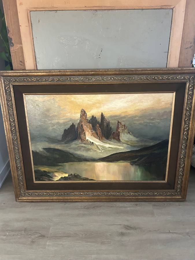 «Mountain Landscape» original oil painting and wood frame by Manfred Kuhnert