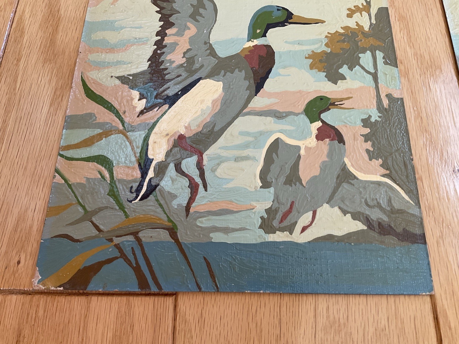 Mallards Ducks in Flight Portrait Paint By Number Set Unframed on Board Vintage