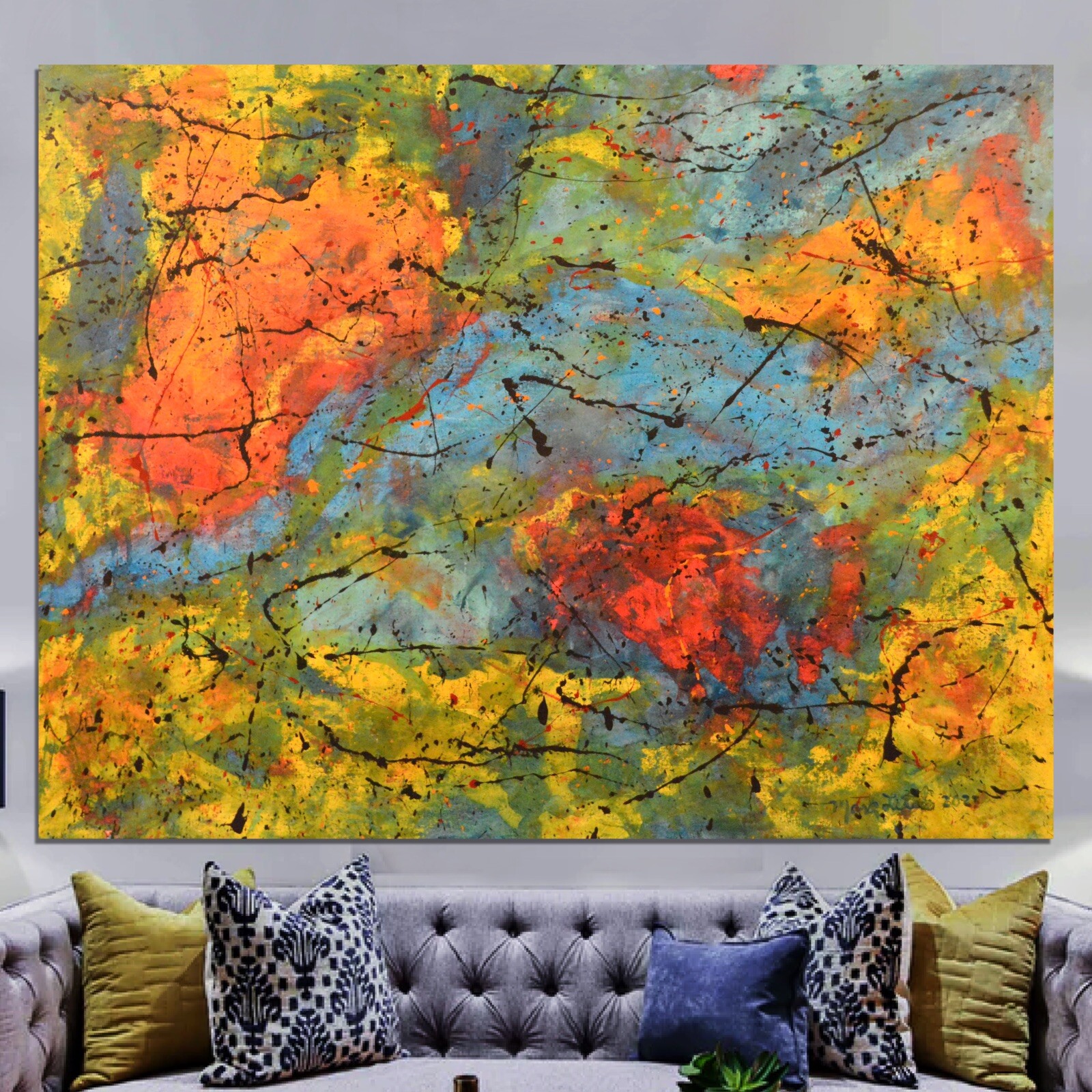 Pollock/Richter style￼ Professional Painting 81” X 62”(6ft 9in)Abstract Modern