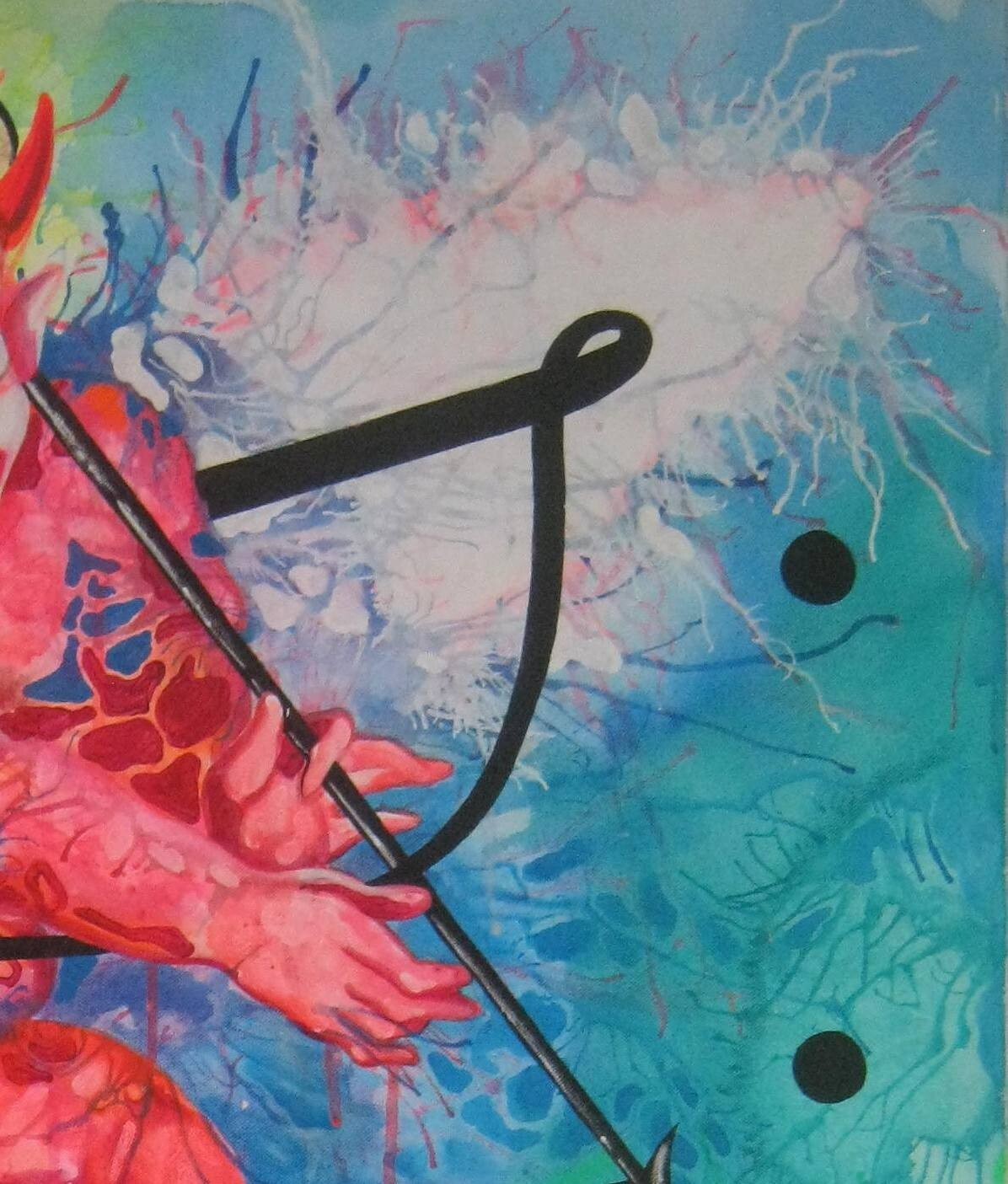 psychedelic pop painting original art manga cartoon humor angel devil mushroom
