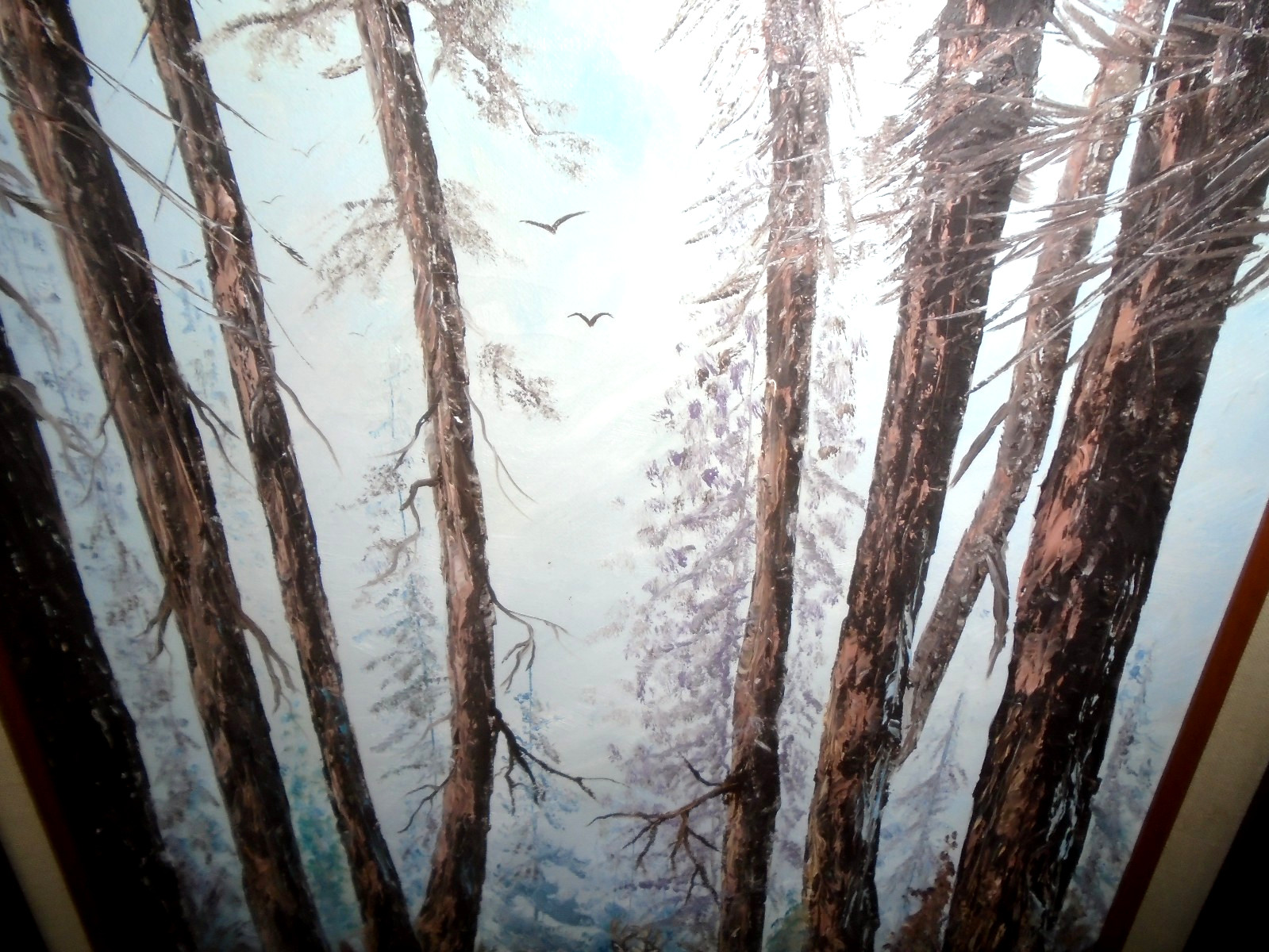 KAYE BAKER Large Vintage Oil Painting Deer In Woods Framed Wildlife Wall Art