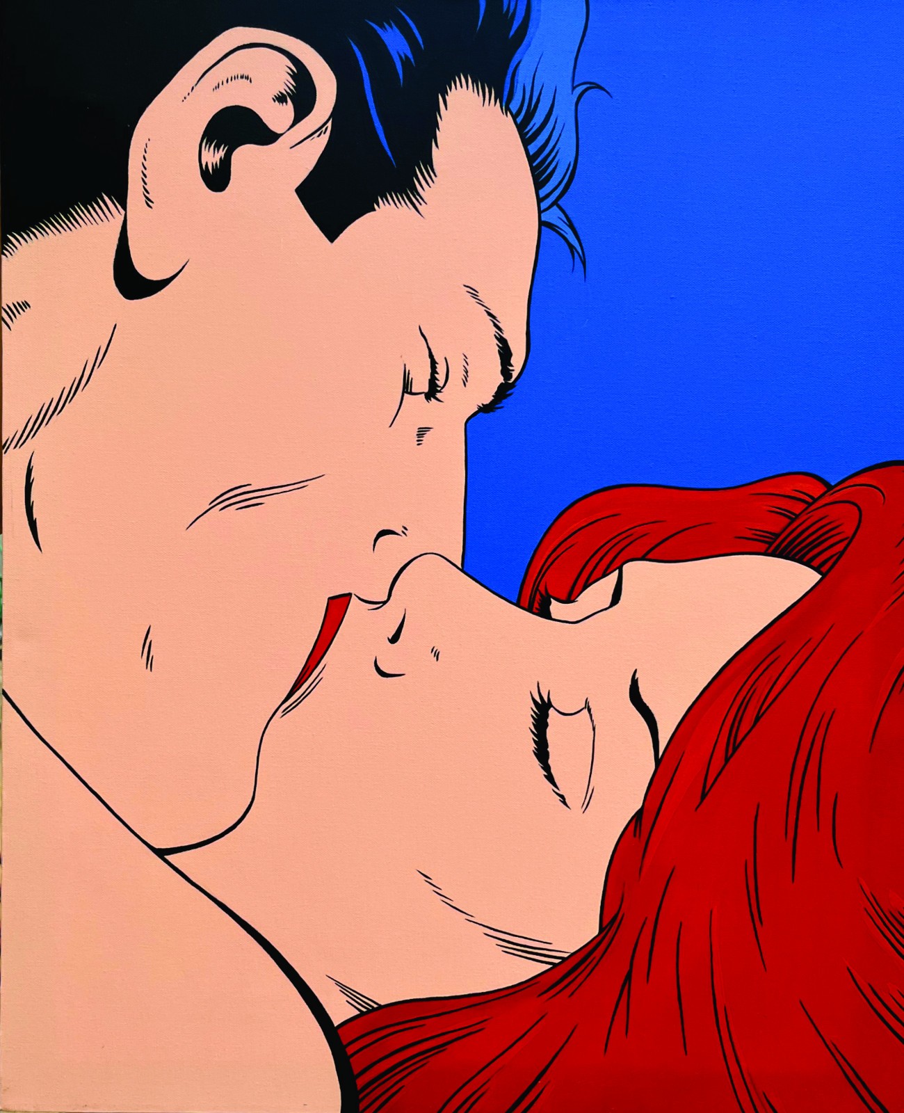 «KISSING RED» Original Comic Pop Art Painting: Acrylic on canvas 30″ X 24″