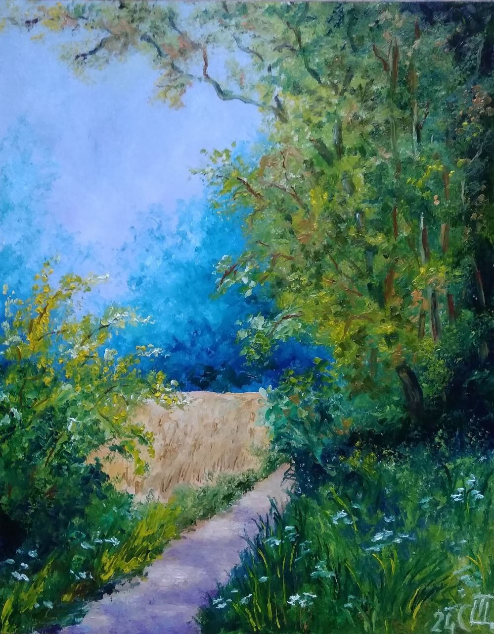 Painting «In the forest». Oil on cardboard. 8×10 inc. Handmade. 2024. Unframed.